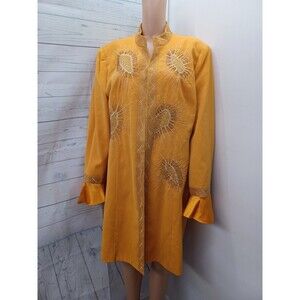 Moshita Couture Mustard Long Cardigan Blazer Jacket Sz 20 Lined Beaded Embroider